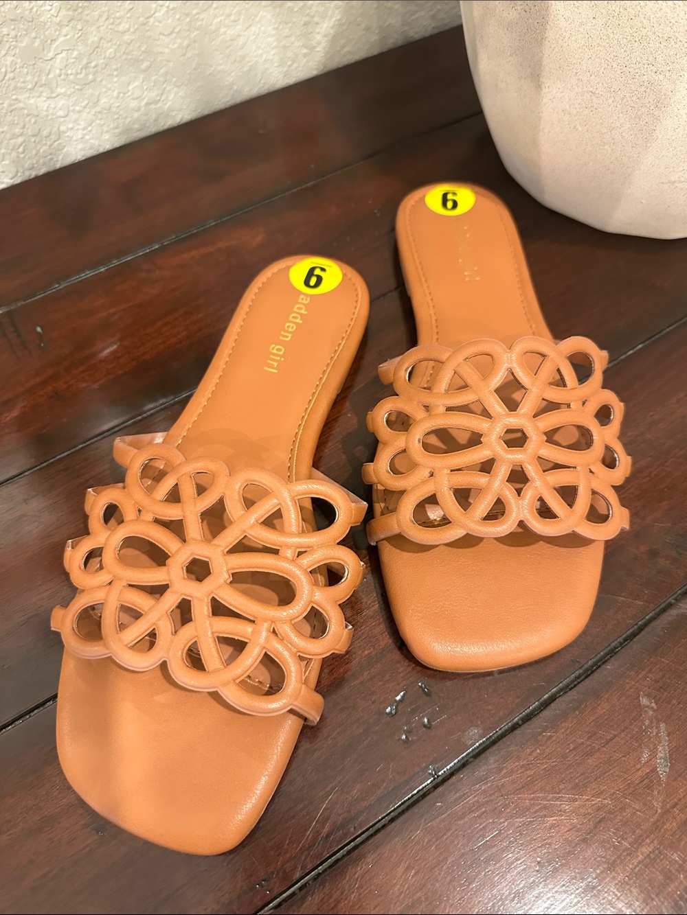 Madden Girl Tan Floral Cutout Slide Sandals NWOT